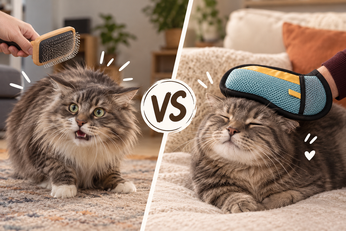 Brosse classique vs gant électrostatique : la vraie différence pour un animal anxieux