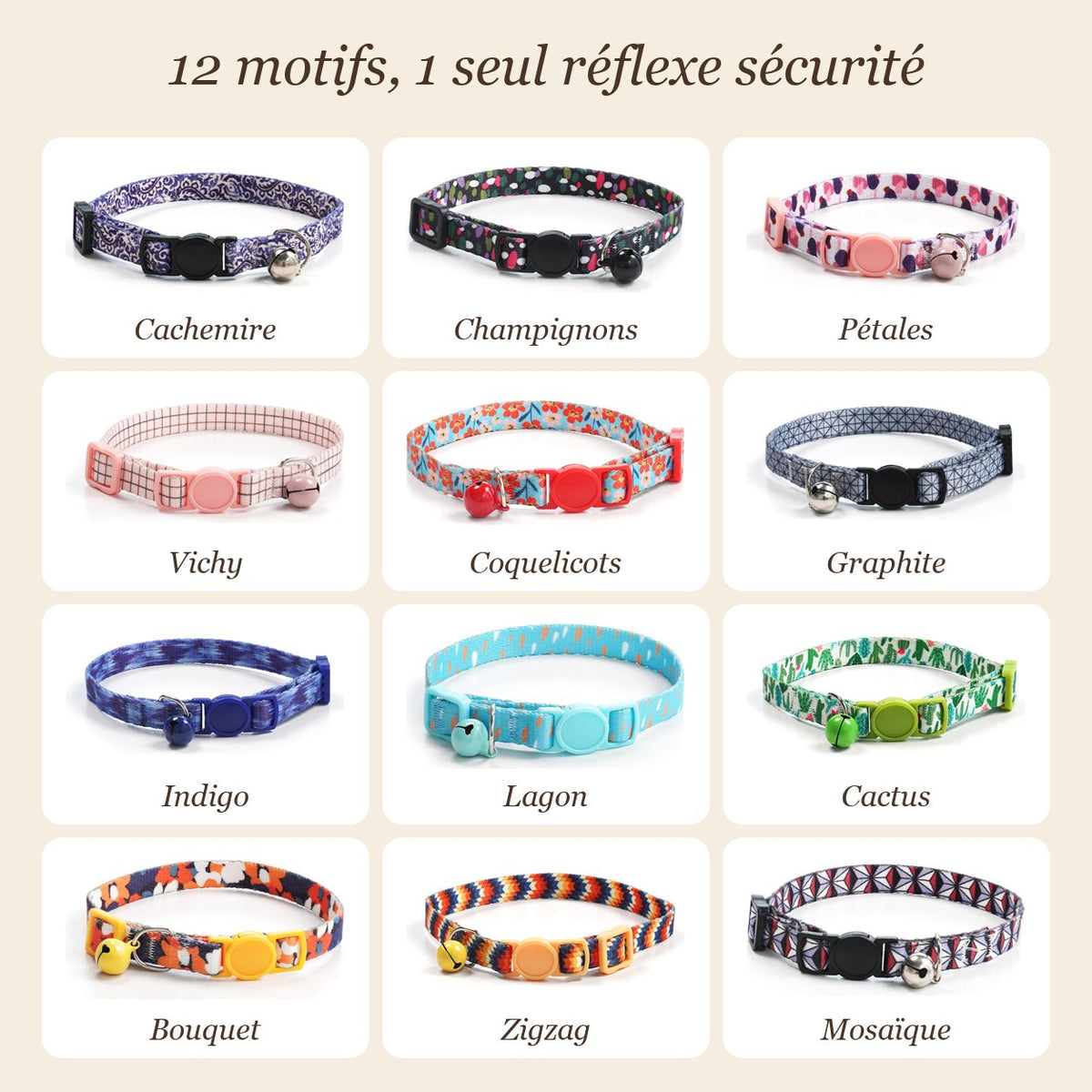 Les 12 motifs du collier chat Patounio