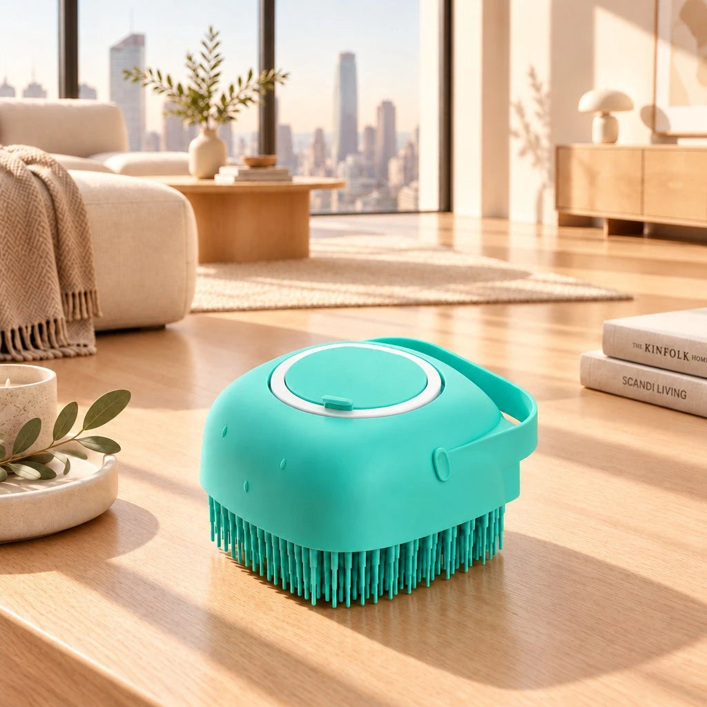 Brosse de bain massante turquoise pour chien et chat