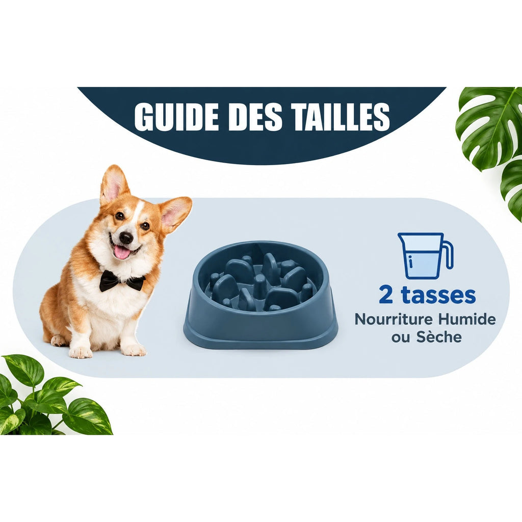 Contenance de la gamelle anti-glouton : environ 2 tasses de nourriture humide ou sèche