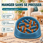 Gamelle anti-glouton bleue remplie de croquettes, pour petit et moyen chien