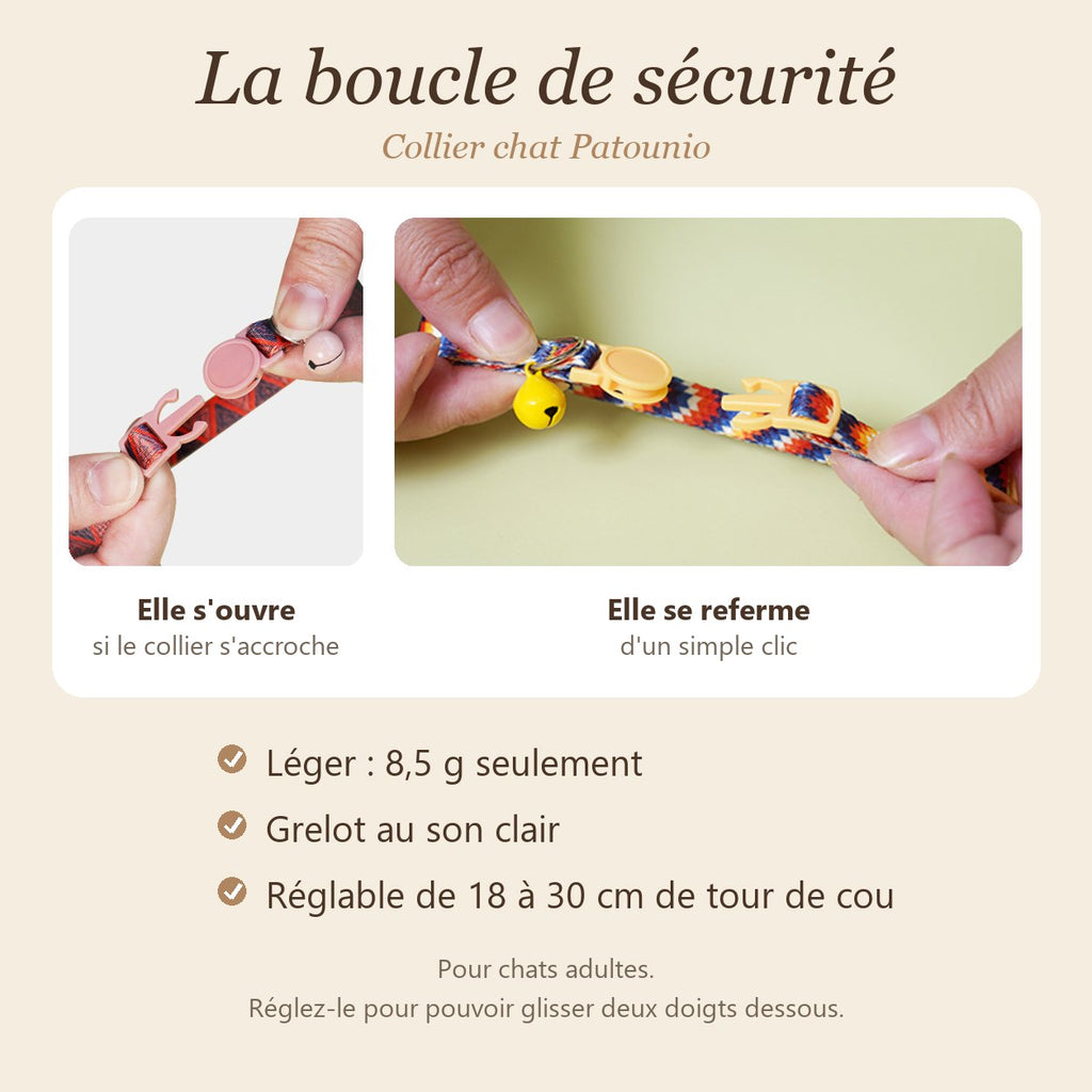 La boucle de sécurité du collier chat s'ouvre si le collier s'accroche