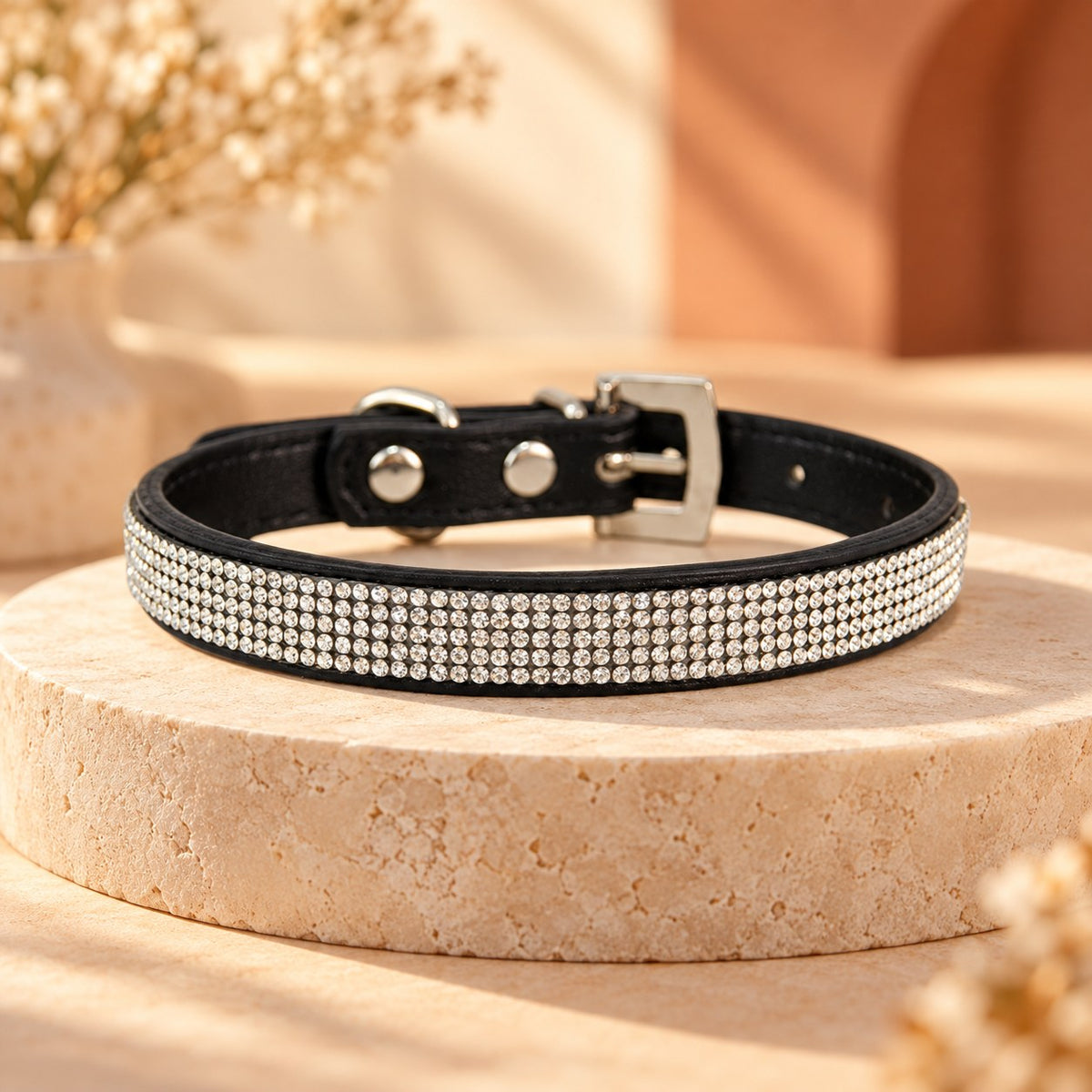 Collier strass noir pour chien