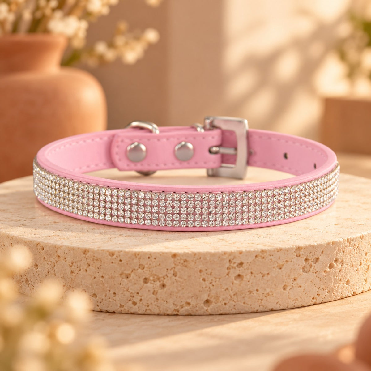 Collier strass rose pour chien