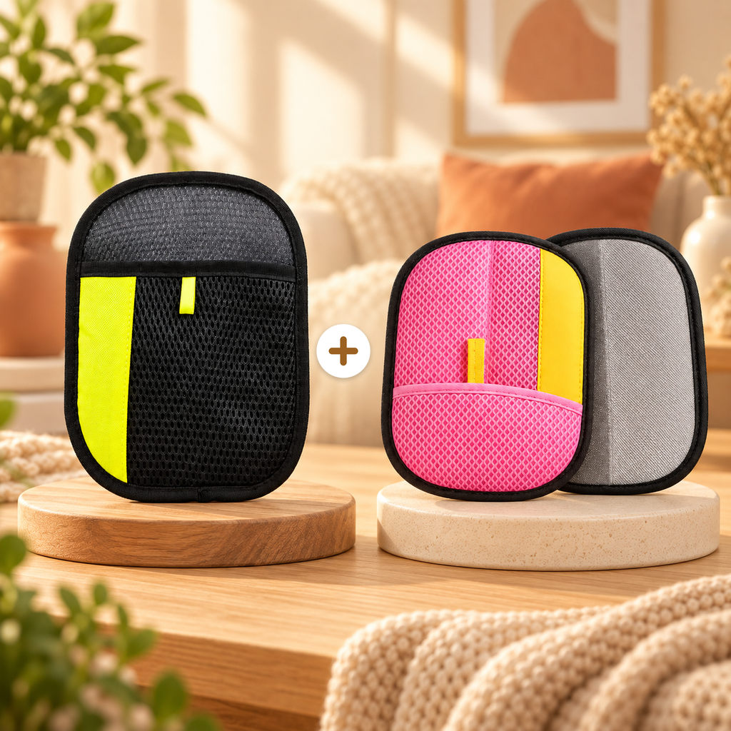 Duo Bariolé Patounio : 1 gant noir + 1 gant rose