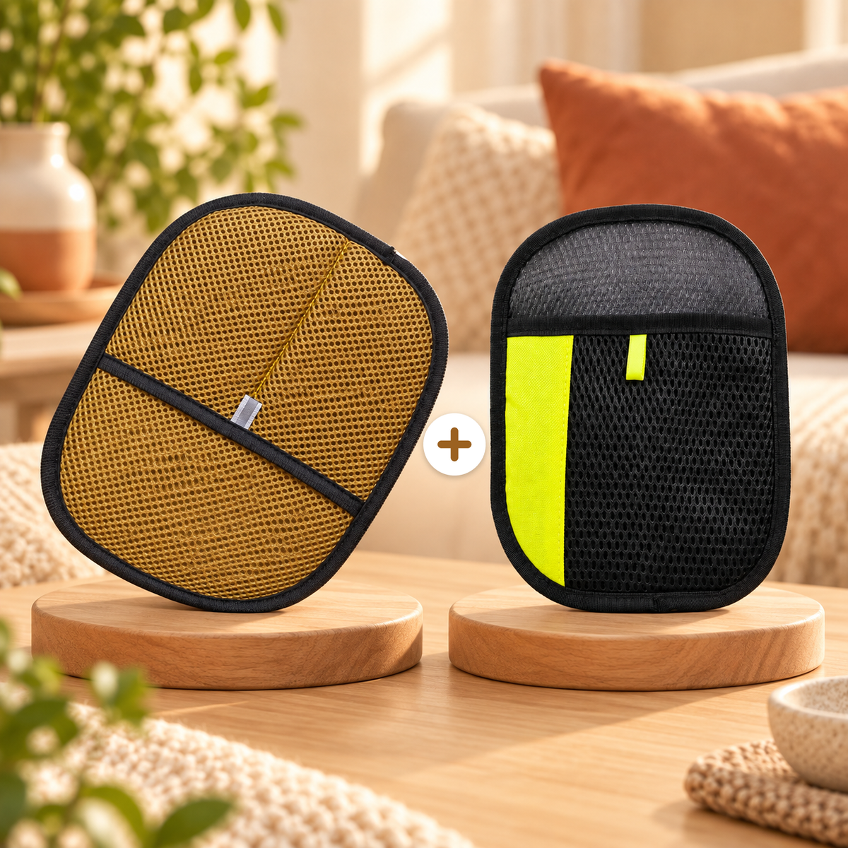 Duo Bariolé Patounio : 1 gant noir + 1 gant tan