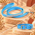 Ensemble collier et laisse strass bleu