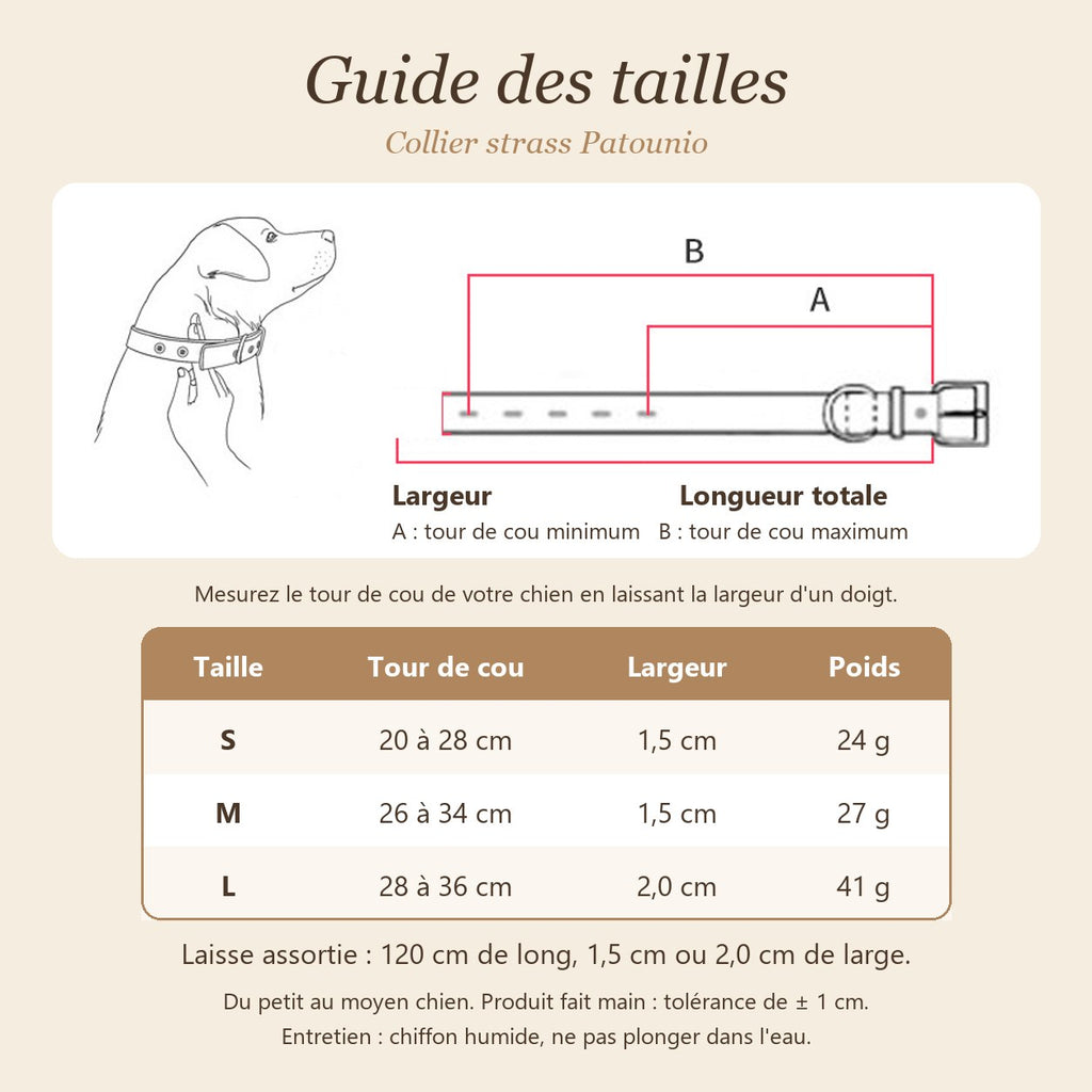 Guide des tailles du collier strass