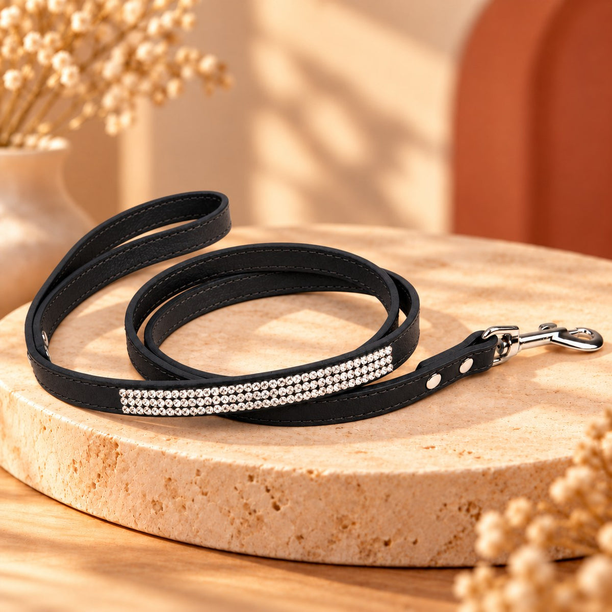Laisse strass noire pour chien