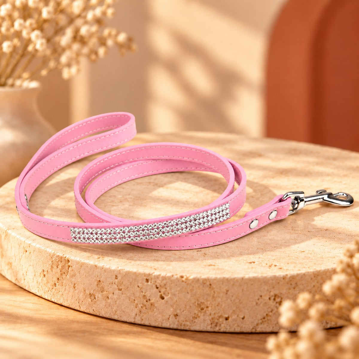 Laisse strass rose pour chien