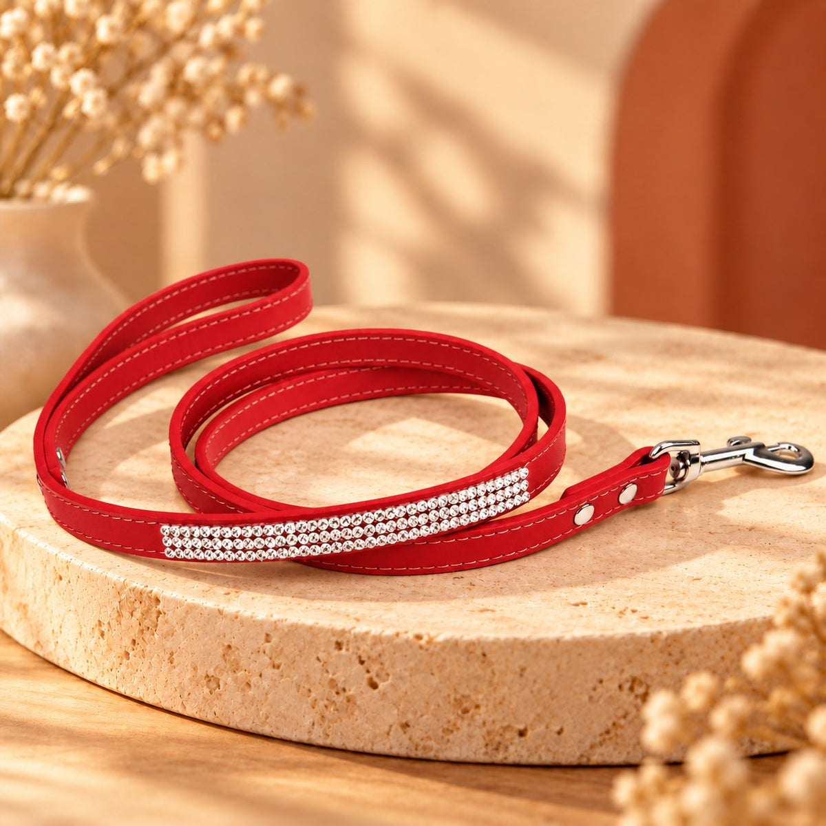 Laisse strass rouge pour chien