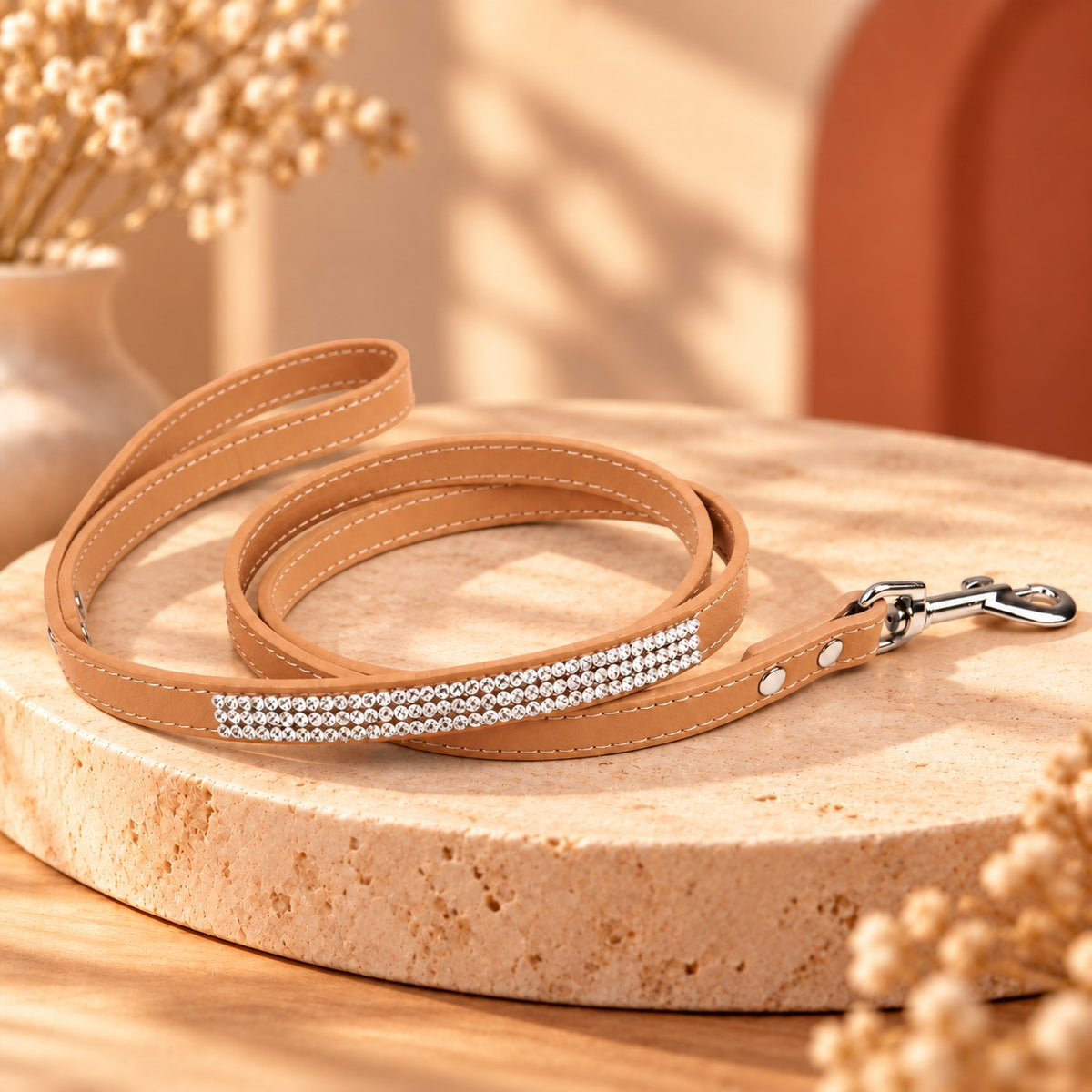 Laisse strass tan pour chien